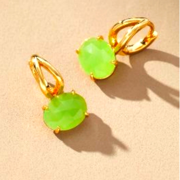 Anthropologie Jewelry - Anthropologie Gold Mini Gem Drop Earrings in Lime - NWT